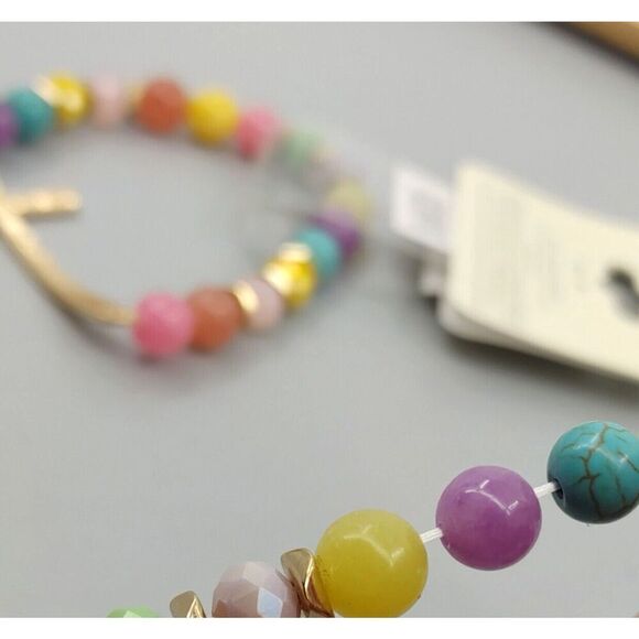 Set of 2 Cross Gold Tone Bracelet Beaded Hammered Catholic Religious Easter Gift - Picture 11 of 15